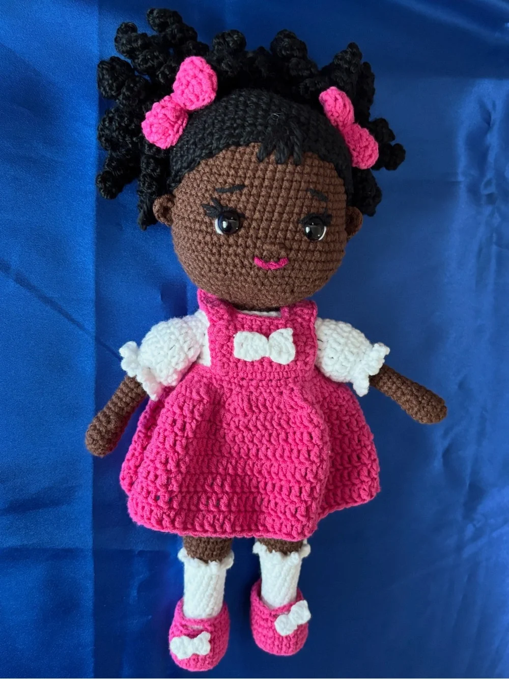 Handmade Pink Crochet Doll with White Accents - Soft Plush Play Doll